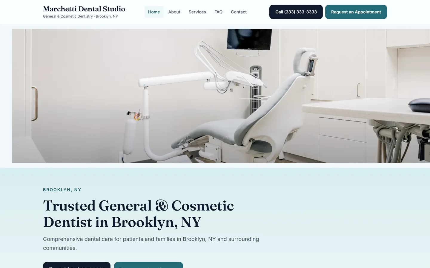 Dental practice website — homepage, desktop