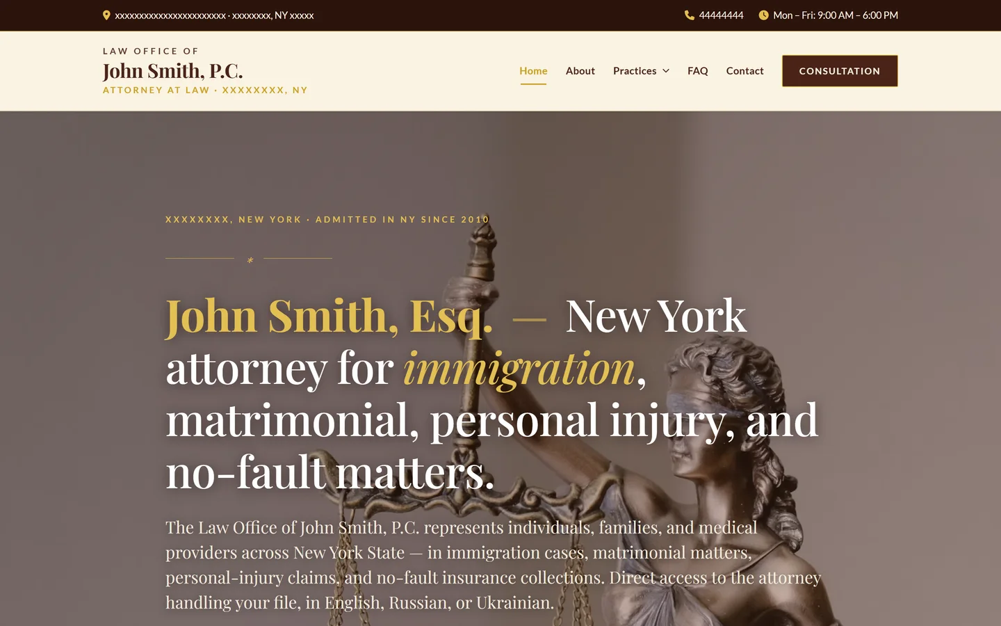 Law firm website — homepage, desktop